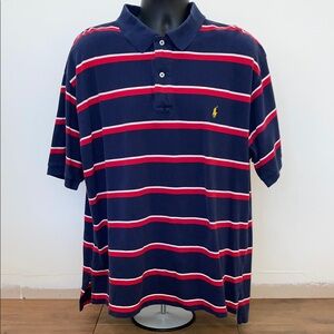 Vintage Ralph Lauren Mesh Navy Polo with Red and White Stripes XXL BIG